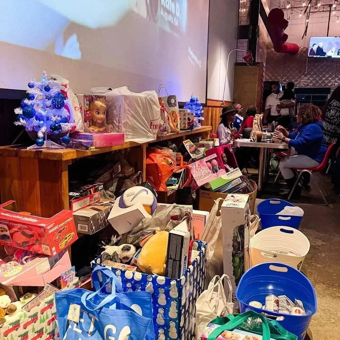 Donated toys and gifts collected at a chapter holiday toy drive
